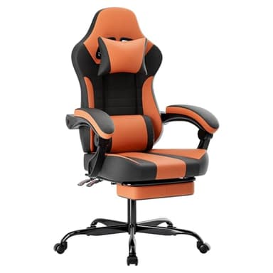 Chaise de jeu avec inclinaison, chaise de jeu vidéo, massage intégré, repose-pieds et appui-tête, réglable en hauteur, chaise de gamer ergonomique pivotante à 360° pour adulte