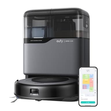 eufy Robot aspirateur Omni C20, robot aspirateur et serpillère, vidange automatique, lavage automatique et séchage automatique pour un nettoyage mains libres, corps ultra fin de 8,4 cm, aspiration