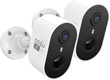 AOSU Lot de 2 caméras de sécurité sans fil extérieures, caméra de surveillance extérieure 2K alimentée par batterie avec projecteur et sirène, audio bidirectionnel, détection humaine PIR, Wi-Fi 2.4Ghz