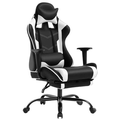 BestOffice Chaise de jeu avec repose-pieds, chaise de bureau ergonomique, pivotante réglable en cuir, d’ordinateur inclinable avec soutien lombaire et appuie-tête, de jeu vidéo de style course
