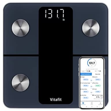 Vitafit Balance de poids intelligente, haute précision 0 kg par notre usine professionnelle depuis 2001, balance de poids corporel, synchronisation 13 composition corporelle avec IMC, graisse corporelle et muscles, 181,4 kg, LED, noir