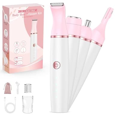 Tondeuse bikini pour femme, rasoir électrique : 4 en 1 sans douleur, tondeuse à poils pubiens pour femme, rasoir électrique rechargeable pour corps/bikini/aisselles/jambes/visage/bras/sourcils/nez