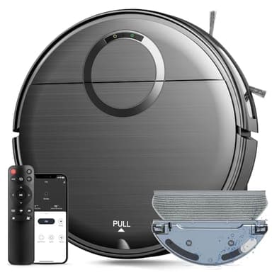 Robot aspirateur et serpillère, aspirateur robot 2 en 1 avec horaire, Wi-Fi/application/télécommande, aspiration maximale de 2000 Pa, aspirateur robot auto-chargeur, fin, idéal pour sols durs, poils