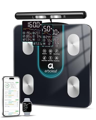 Arboleaf Balance pour poids corporel et graisse, balance intelligente à 8 électrodes haute précision, grand écran LCD, synchronisation Bluetooth de 50 mesures corporelles, 227 kg
