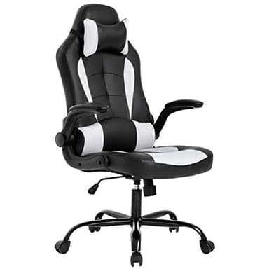 BestOffice Chaise de jeu Chaise de jeu vidéo PC ergonomique Chaise d'ordinateur de course avec support lombaire Appui-tête avec bras relevables Chaise exécutive à haut dossier en cuir PU