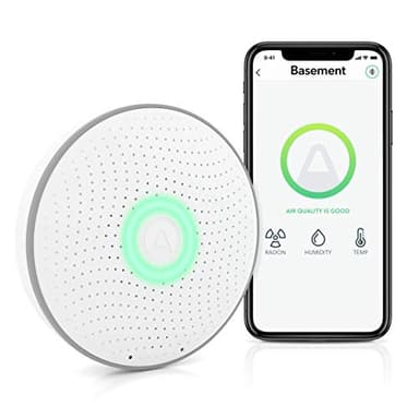 Airthings Wave Radon - Détecteur de radon intelligent avec capteur d'humidité et de température - Facile à utiliser - Précis - Pas de frais de laboratoire - Fonctionne avec piles - Application