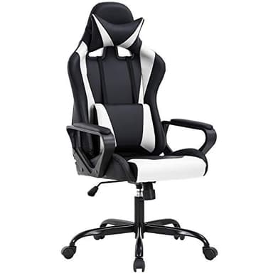 Chaise de bureau ergonomique à dossier haut blanc avec soutien lombaire pour PC, chaise de course en polyuréthane, chaise de bureau pivotante pour les douleurs dorsales, femmes, hommes, blanc