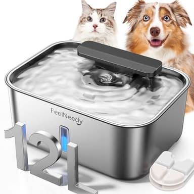 FEELNEEDY Fontaine à eau pour chien en acier inoxydable, 12 L/406 oz/3,2 gal - Grande fontaine à eau pour animaux de compagnie pour chats, chiens et maisons avec plusieurs animaux, fontaine à eau pour
