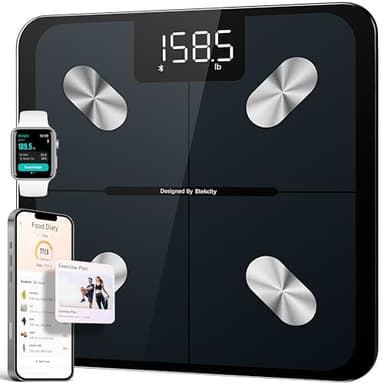 Etekcity – Balance de graisse corporelle intelligente avec calcul de l'IMC, balance de pesage intelligente, analyseur de corps électronique Bluetooth, machine précise, 180 kg, noir ESF-551