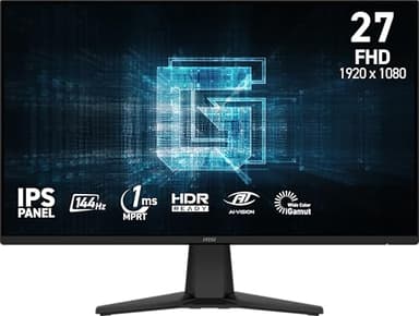 MSI G275L E14 Moniteur de jeu 27" 1920 x 1080 (FHD), 144 Hz, AMD Adaptive-Sync, HDR Ready, HDMI, port VGA, montage VESA, inclinable, lunette fine sur 4 côtés, 1 ms, noir