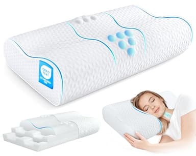 zibroges Oreiller cervical Sandwich pour grand lit, oreiller en mousse à mémoire de forme pour dormir, oreiller orthopédique ergonomique rafraîchissant pour les personnes dormant sur le côté, le dos