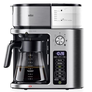 Braun MultiServe Plus KF9370SI Cafetière goutte à goutte de 10 tasses – Infuseur multi-service chaud et froid avec minuterie et démarrage automatique, distributeur d'eau chaude, fonction sur-glace, design sans dosettes en acier inoxydable
