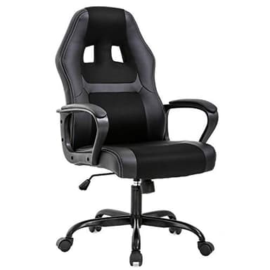 BestOffice – Chaise de bureau, de jeu, de course, d’ordinateur, de travail, fauteuil président, pivotant, avec dossier haut et support lombaire (noir)