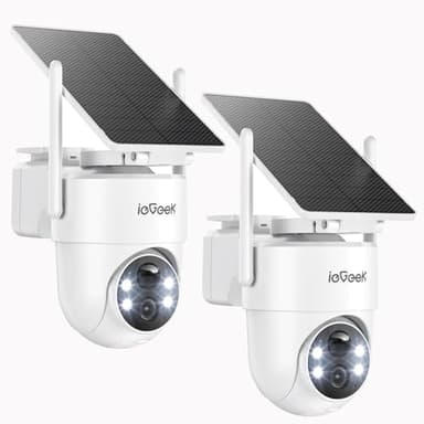 ieGeek Caméras de sécurité d'extérieur sans fil, avec panneau solaire réglable et amovible, caméra WiFi PTZ à 360° pour surveillance à domicile, vision nocturne en couleur 2K, capteur de mouvement