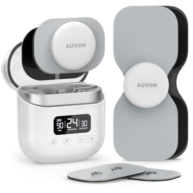 AUVON Appareil TENS sans fil 24 modes pour soulager la douleur, appareil TENS intelligent et rechargeable, stimulateur musculaire avec 6 coussinets TENS pour thérapie physique, masseur électronique