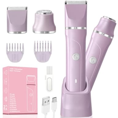 Tondeuse bikini pour femmes, rasoir électrique indolore 2 en 1 et épilation du visage, tondeuse pour le corps IPX7 étanche, rasoir électrique sans fil pour le visage, le corps, les jambes, le maillot