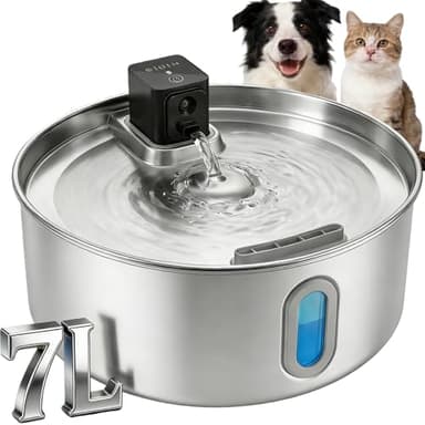 Grande fontaine à eau pour chien, 7 L, fontaine sans fil en acier inoxydable pour grands chiens, distributeur automatique d'eau pour animaux de compagnie intérieur/extérieur avec pompe ultra
