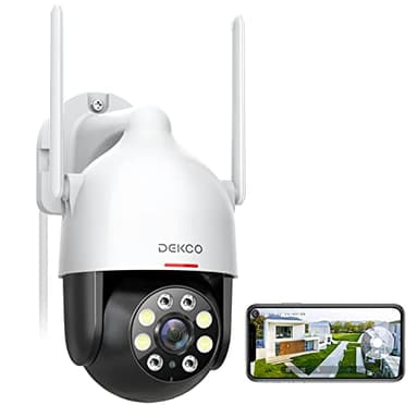 DEKCO Caméra de sécurité extérieure HD 2K avec suivi de mouvement pan-tilt à 360 degrés, caméra de surveillance pour la maison, caméra de sécurité WiFi, vision nocturne en couleur complète, alarme