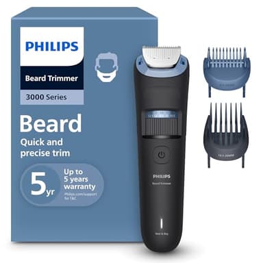 Philips Tondeuse à barbe série 3000 – Lames métalliques auto-affûtées, 40 réglages de verrouillage, peigne Lift&Trim 100 % étanche, indicateur de batterie, chargement USB, modèle BT3660/15