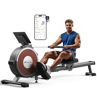 MERACH Rameur magnétique Bluetooth avec double rail de glissement pour usage domestique, 16 niveaux de résistance électromagnétique, capacité maximale de 158,8 kg, compatible avec l'application