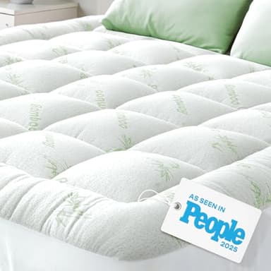 Surmatelas en bambou épais, rafraîchissant et perméable à l'air pour soulager les douleurs dorsales, poches profondes de 20,3 à 50,8 cm, pour grand lit (152,4 x 203,2 cm, vert)