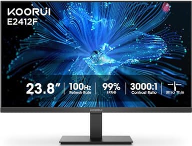 KOORUI Visioncare Écran d'ordinateur 24" FHD (1920 x 1080) 100 Hz 99 % sRGB 3000:1 pour ordinateur, port HDMI/VGA, montage VESA 100 x 100 mm, noir