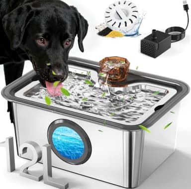 Fontaine à eau pour chiens de grande taille en acier inoxydable de 10 litres avec filtre, distributeur d'arrosage électrique pour chat avec grande zone de filtration et boisson plus profonde, super