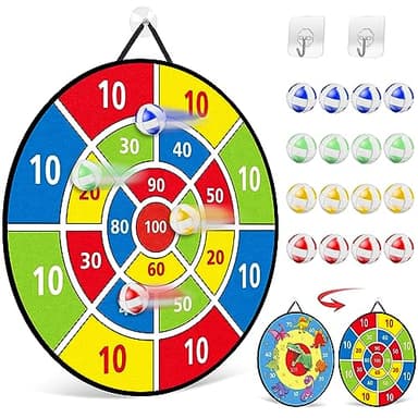 Cible de fléchettes de 26 pouces pour enfants avec 16 balles adhésives, cible de fléchettes dinosaure double face, jouets de fête d'intérieur et d'extérieur, cadeau jouets d'anniversaire pour garçons