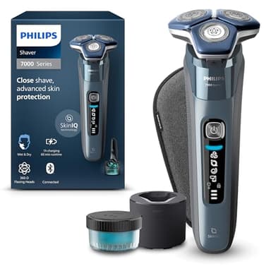 Philips Shaver Series 7000 Rasoir électrique Wet & Dry avec technologie SkinIQ, tondeuse pop-up, étui de transport, capsule de nettoyage rapide, bleu glacier, modèle S7882/50