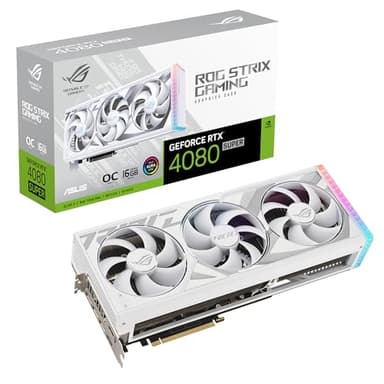 Carte graphique de jeu ASUS ROG Strix GeForce RTX™ 4080 Super White OC Edition (PCIe 4.0, 16 Go GDDR6X, DLSS 3, HDMI 2.1a, DisplayPort 1.4a, chambre à vapeur, détection de puissance, Aura Sync)