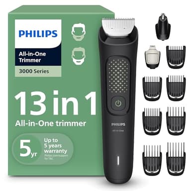Philips Multigroom 3000 Series Tondeuse tout-en-un 13 pièces – Rasoir et tondeuse pour le visage, la tête et les détails, lames métalliques auto-affûtées, 8 réglages de longueur, modèle MG3939/18