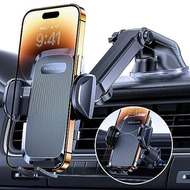 Miracase Support de téléphone de voiture, [ventouse de qualité militaire améliorée] Support de téléphone à long bras pour tableau de bord de voiture, support de téléphone portable mains libres compatible avec tous les téléphones portables