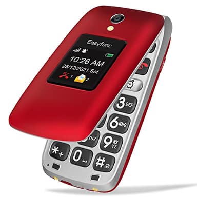 Easyfone Prime-A1 Pro Téléphone portable à rabat 4G pour personnes âgées, écran HD de 6,1 cm, gros boutons, son clair, bouton SOS, batterie 1500 mAh avec station de charge, certifié FCC IC (rouge)